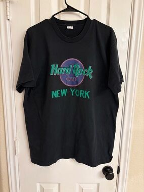 Vintage Hard Rock Cafe New York Graphic Tee Mens Black Single Stitch 90s Size XL